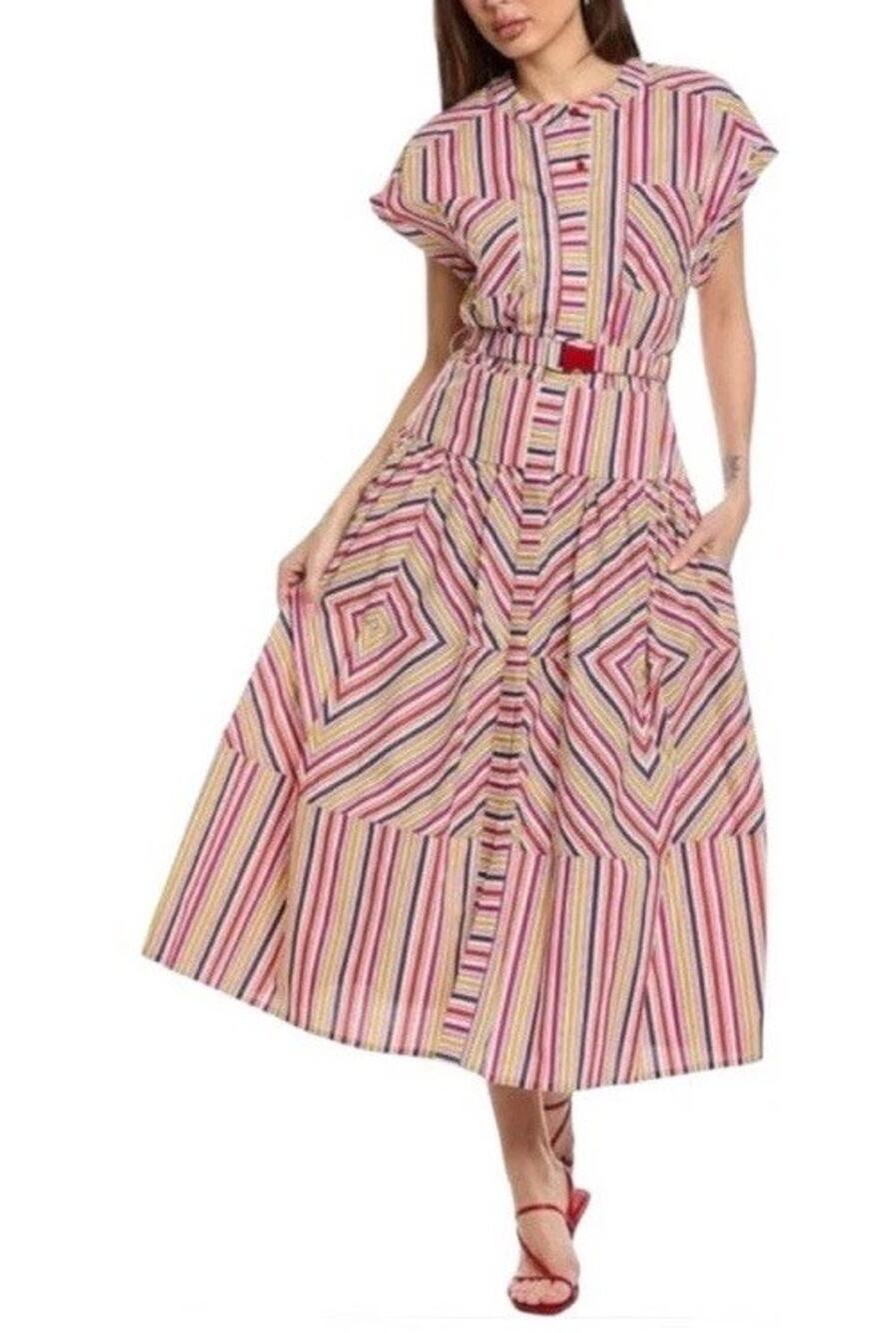 Silvia Tcherassi Macarena Golden Magenta Striped Midi Dress Chevron Belt Sz XS